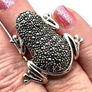 Sterling Silver Womens Ring Marcasite Black Frog Design Size 6